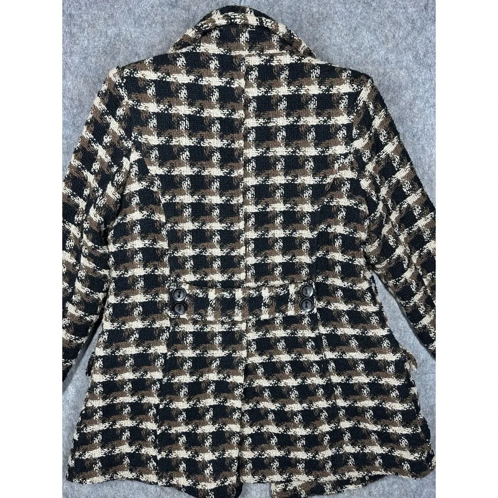 Old Navy Vintage Wool Blend Plaid Pea Coat Womens Medium Brown Double Breasted